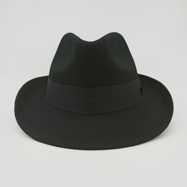 καπέλο μάλλινο μαύρο black hat fedora felt wool AA14767