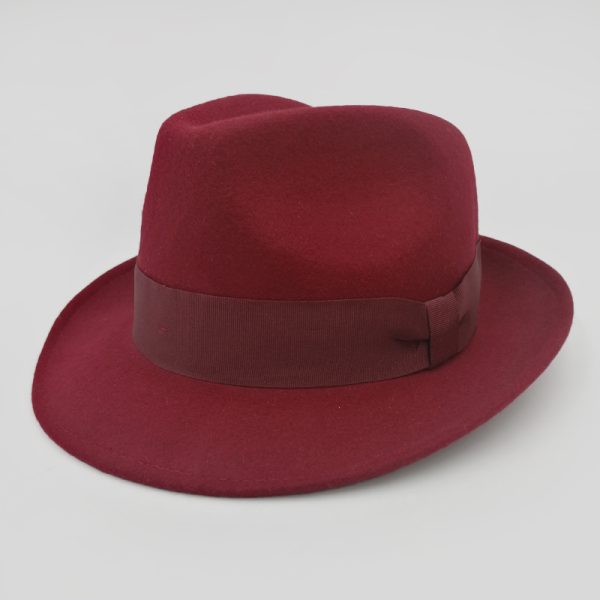 καπέλο μάλλινο μπορντό bordeaux hat fedora felt wool AA14767