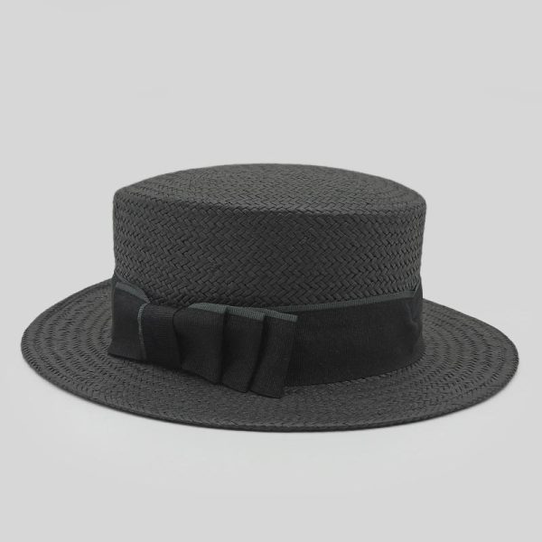 ψάθινο καλοκαιρινό καπέλο SUMMER STRAW HAT CLASSIC BOATER BLACK