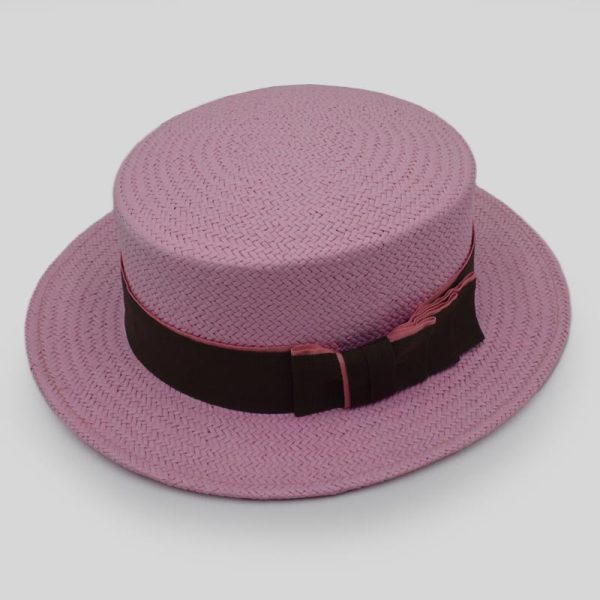 ψάθινο καλοκαιρινό καπέλο SUMMER STRAW HAT CLASSIC BOATER PINK