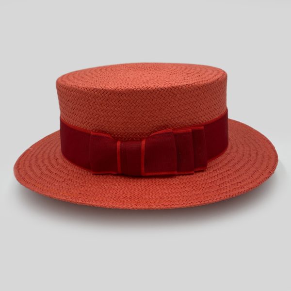 ψάθινο καλοκαιρινό καπέλο SUMMER STRAW HAT CLASSIC BOATER RED