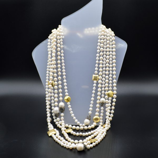 κολιέ 6 strand long pearl necklace with Swarovski elements n14 b