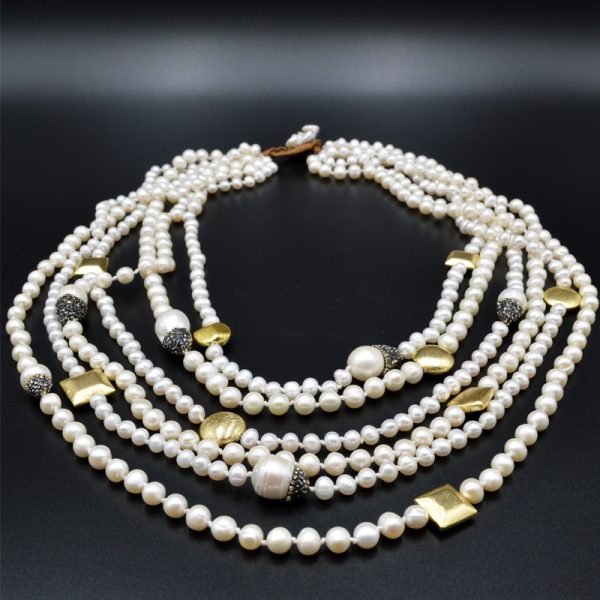 κολιέ 6 strand long pearl necklace with Swarovski elements n14 a