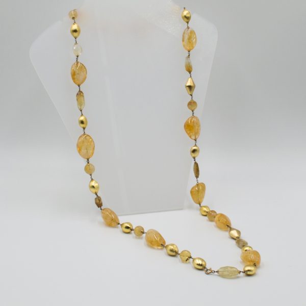 κολιέ Long Necklace with Citrine, round gold n08 b