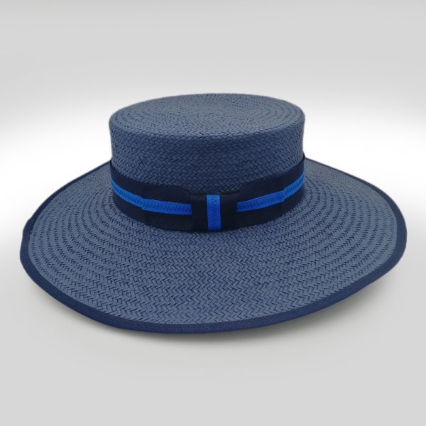 ψάθινο καλοκαιρινό καπέλο SUMMER STRAW HAT CANOTIER WIDE BRIMMED BLUE