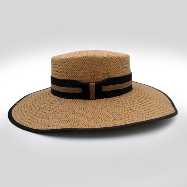 ψάθινο καλοκαιρινό καπέλο SUMMER STRAW HAT CANOTIER WIDE BRIMMED CAMEL
