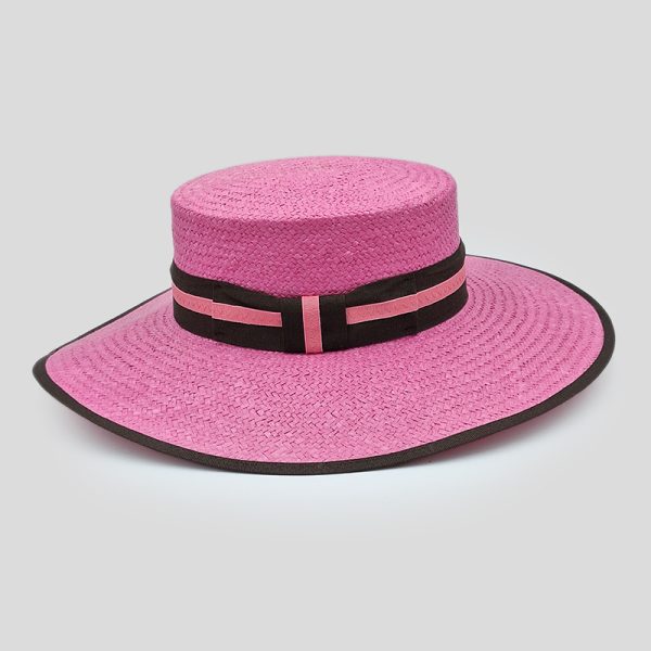 ψάθινο καλοκαιρινό καπέλο SUMMER STRAW HAT CANOTIER WIDE BRIMMED PINK