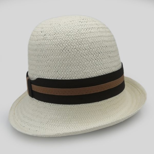 ψάθινο καλοκαιρινό καπέλο SUMMER HAT RETRO STRAW BICOLOR RIBBON ECRU