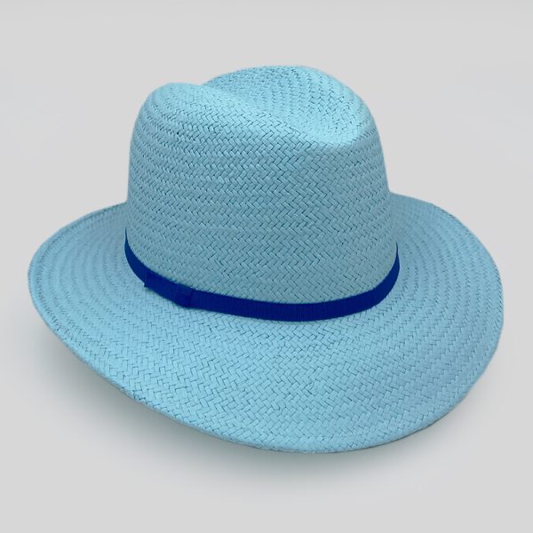 ψάθινο καλοκαιρινό καπέλο SUMMER STRAW HAT TRILBY THIN RIBBON LIGHT BLUE
