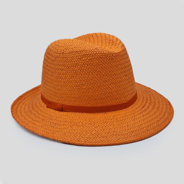 ψάθινο καλοκαιρινό καπέλο SUMMER STRAW HAT TRILBY THIN RIBBON ORANGE