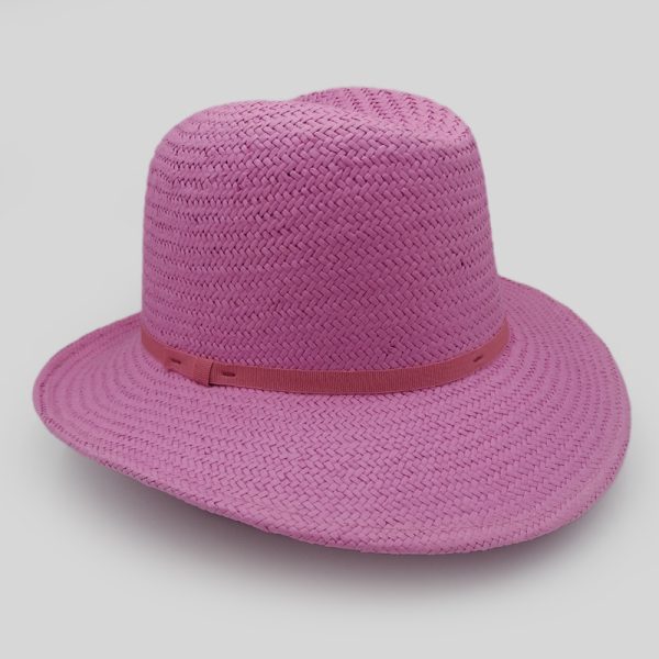 ψάθινο καλοκαιρινό καπέλο SUMMER STRAW HAT TRILBY THIN RIBBON PINK