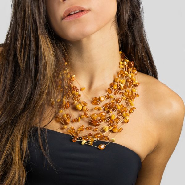 κολιέ Multi Strand Necklace with Amber n07 a