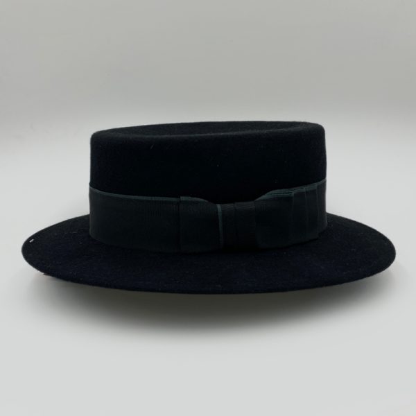 καπέλο μάλλινο μαύρο felt wool canotier hat black AA14376