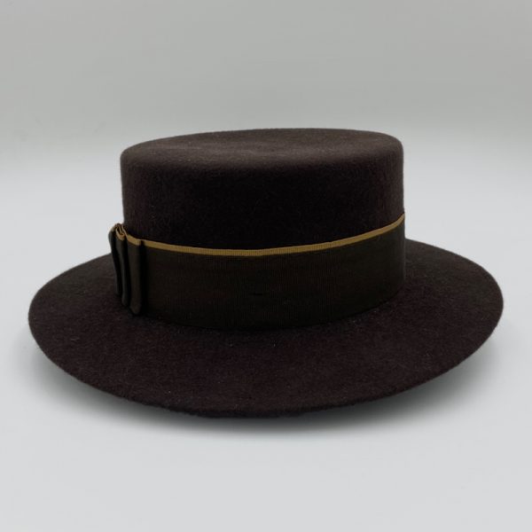 καπέλο μάλλινο καφέ felt wool canotier hat brown AA14376
