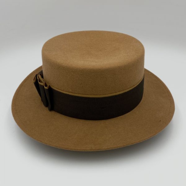 καπέλο μάλλινο camel felt wool canotier hat AA14376