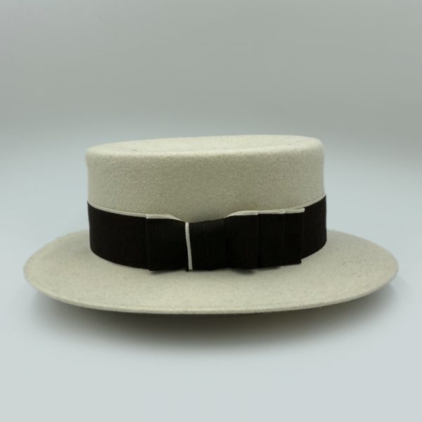 καπέλο μάλλινο εκρου felt wool canotier hat ecru AA14376