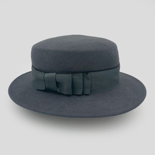 καπέλο μάλλινο γκρι felt wool canotier hat gray AA14376