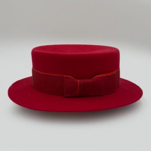 καπέλο μάλλινο κόκκινο felt wool canotier hat red AA14376