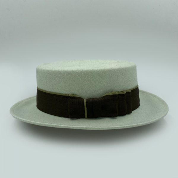 καπέλο μάλλινο φυστικί ανοιχτό felt wool canotier hat Vintage Green AA14376