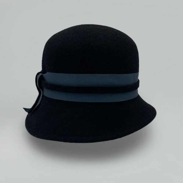 καπέλο μάλλινο μαύρο black retro feltwool bicolor ribbon hat AA9070
