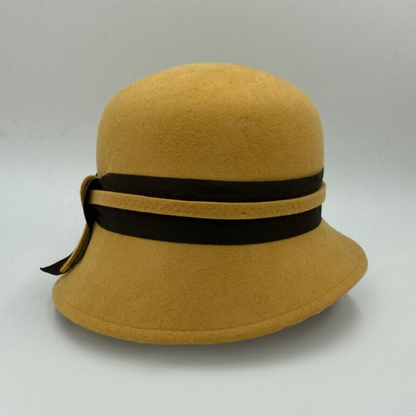 καπέλο μάλλινο ώχρα ocher retro feltwool bicolor ribbon hat AA9070