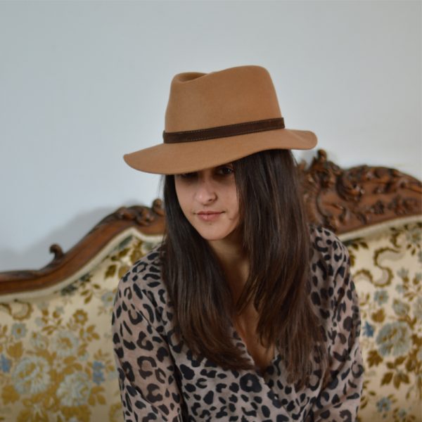 καπέλο μάλλινο winter female trilby feltwool leather AA9093