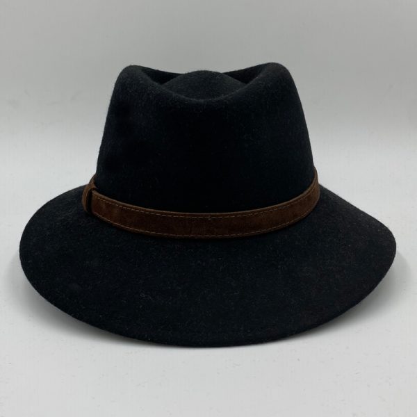 καπέλο μάλλινο μαύρο black female trilby feltwool leather AA9093