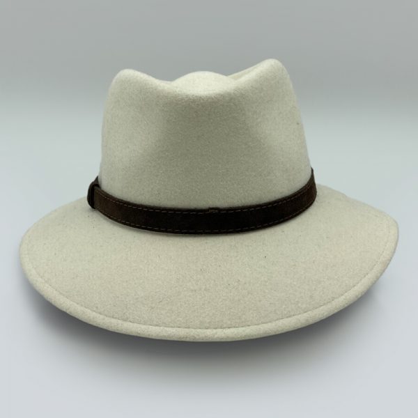 καπέλο μάλλινο εκρου ecru female trilby feltwool leather AA9093