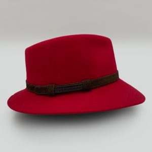 καπέλο μάλλινο κόκκινο red female trilby feltwool leather AA9093