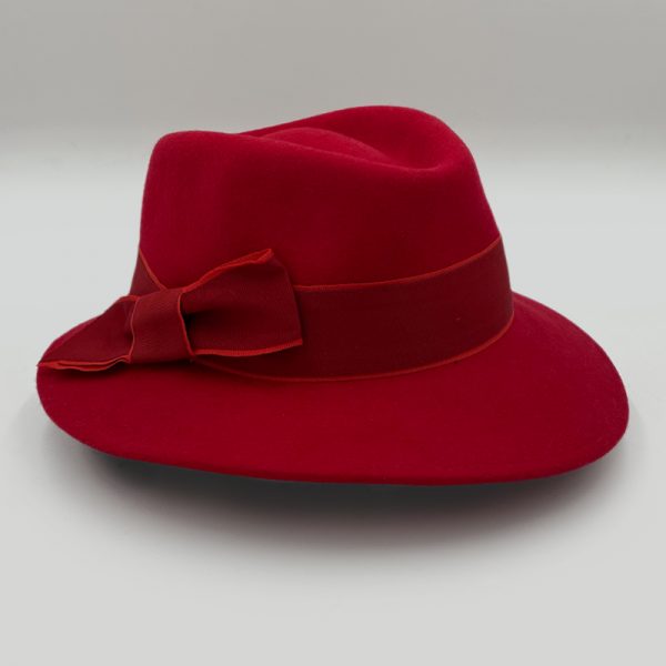 καπέλο μάλλινο κόκκινο red female trilby feltwool AA9103