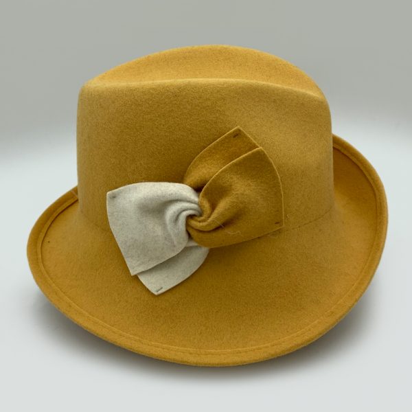 καπέλο μάλλινο ώχρα ocher felt wool cloche AA9097
