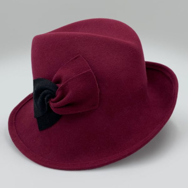 καπέλο μάλλινο μπορντώ bordeaux felt wool cloche AA9097