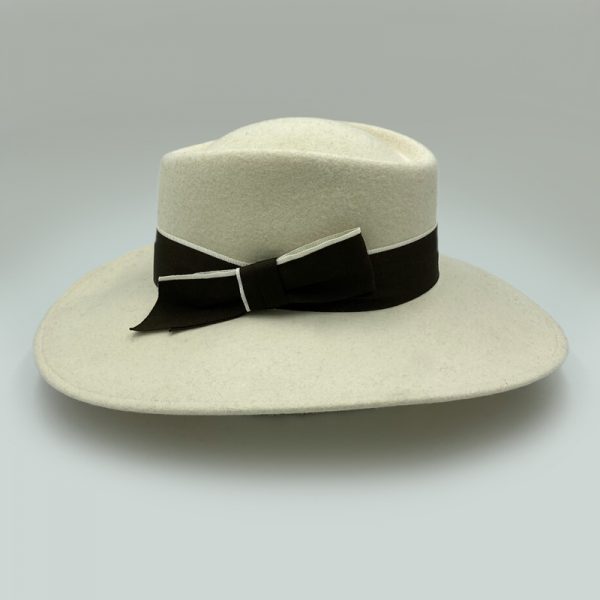 καπέλο μάλλινο εκρου ecru feltwool bicolor ribbon AA9099