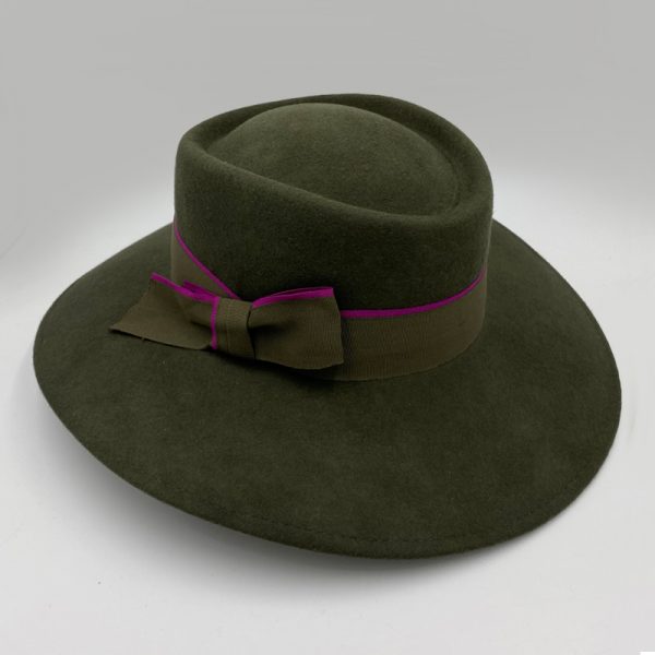 καπέλο μάλλινο λαδί olive feltwool bicolor ribbon AA9099