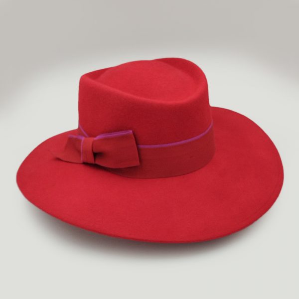 καπέλο μάλλινο κόκκινο red feltwool bicolor ribbon AA9099