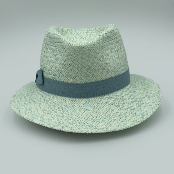 light blue summer straw hat trilby