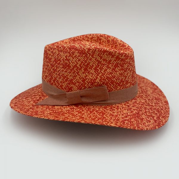 Ψάθινο καλοκαιρνό καπέλο PLANTATION BICOLOR STRAW LINEN HATBAND ORANGE