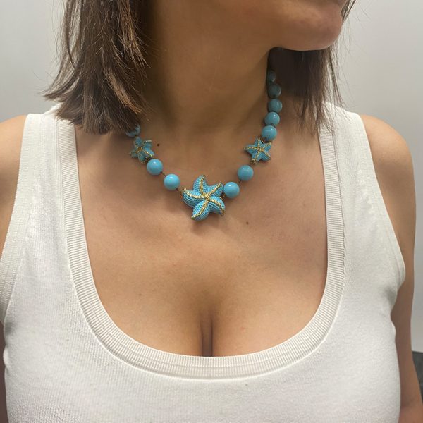 κολιέ Necklace with turquoise and starfish n46