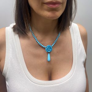 κολιέ Necklace with turquoise stones and rose n45