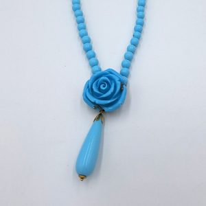 κολιέ Necklace with turquoise stones and rose n45 b