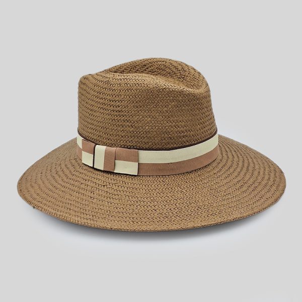 ψάθινο καλοκαιρινό καπέλο SUMMER TEARDROP STRAW BICOLOR BROWN