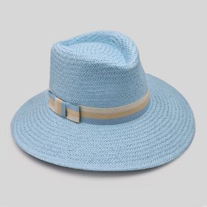 ψάθινο καλοκαιρινό καπέλο SUMMER TEARDROP STRAW BICOLOR LIGHT BLUE