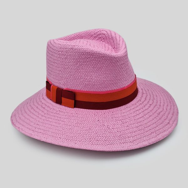 ψάθινο καλοκαιρινό καπέλο SUMMER TEARDROP STRAW BICOLOR PINK